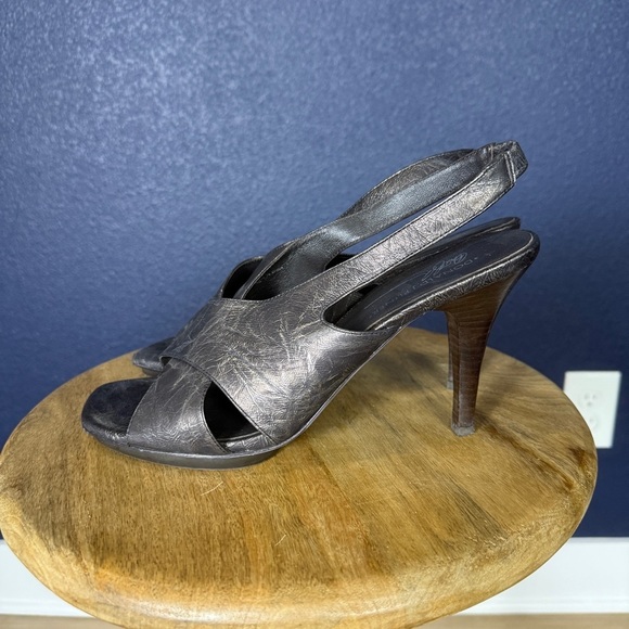 Donald J. Pliner Dark Silver Slingback Heels with Crisscross Straps, Size 11 - Picture 3 of 8